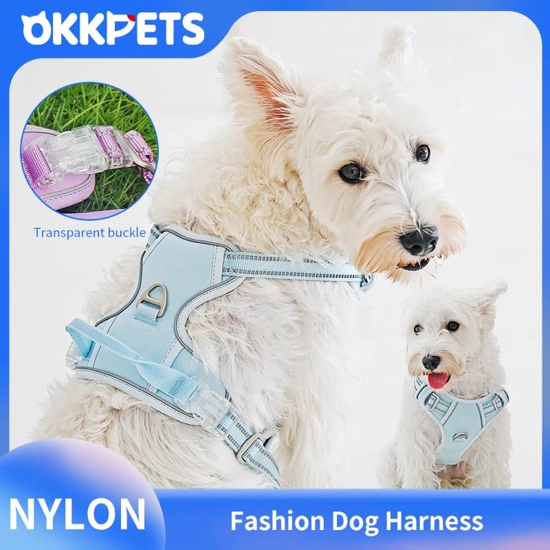 OKKPETS Pettorina per Cani in Nylon alla Moda, Traspirante, Riflettente, Anti-Trazione, per Addestramento K9, Regolabile, Essenziale per Viaggi all'Aperto