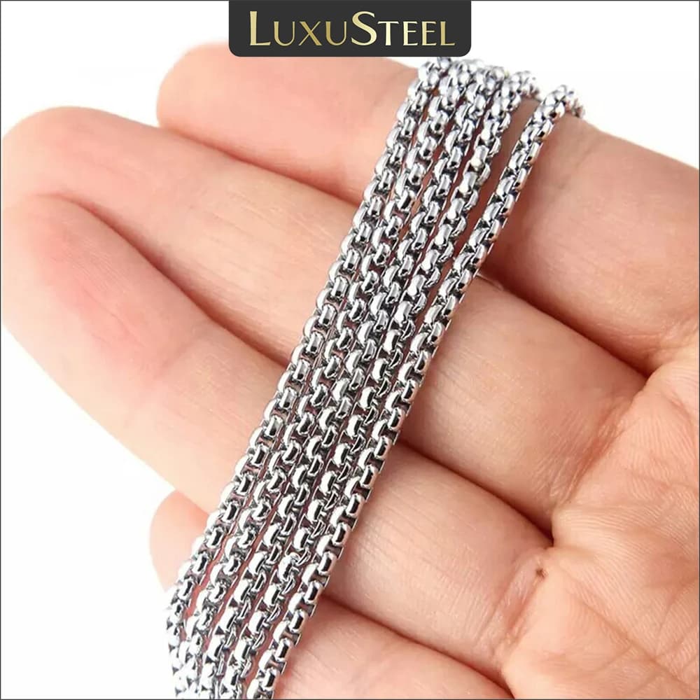 LUXUSTEEL 10Pcs/Lot 2MM Stainless Steel Round Box Link Chain Necklace For Women Men Wholesale Choker Jewelry 45-60cm