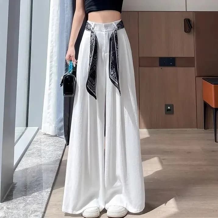 High Waist Pants and Gamba Women's Larga, Summer, High Quality, With Silk Drape, Japanese Style, Casual
