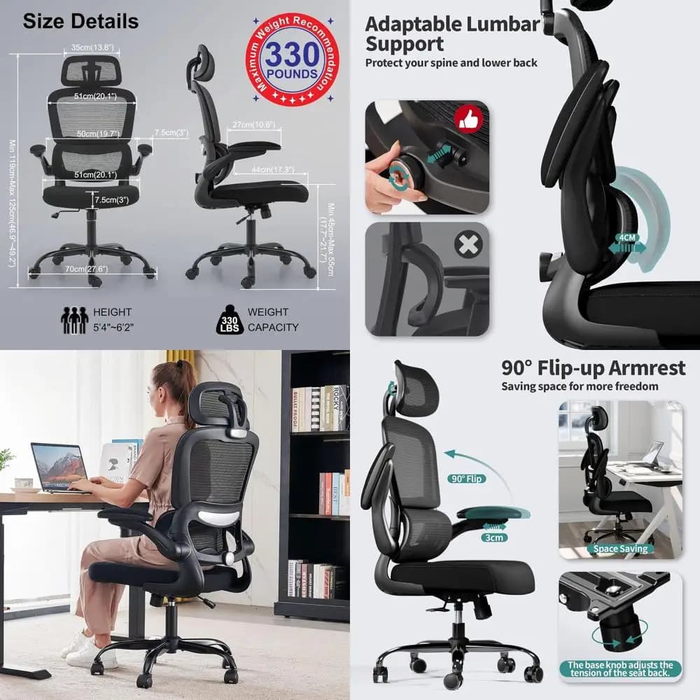 Sedia da Ufficio Ergonomica, Sedia da Scrivania in Rete per Casa con Ruote, Portata 150 kg, Comoda Sedia da Gaming, Sedia da Ufficio con Schienale Alto