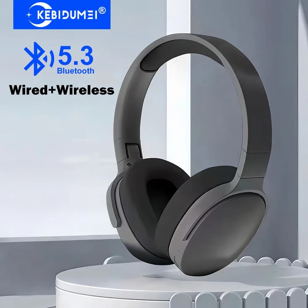 KEBIDUMEI Cuffie Bluetooth 5.3 con supporto per riproduzione cablata da 3,5 mm, auricolari wireless pieghevoli, cuffie da gioco, auricolari con riduzione del rumore