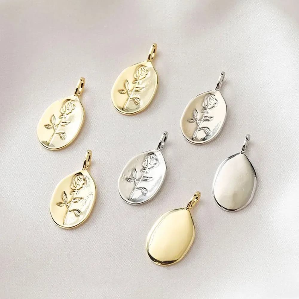 6PCS 14K placcato in oro fiore rosa collana pendente Charms per risultati di gioielli componenti fare forniture accessori in ottone fai da te