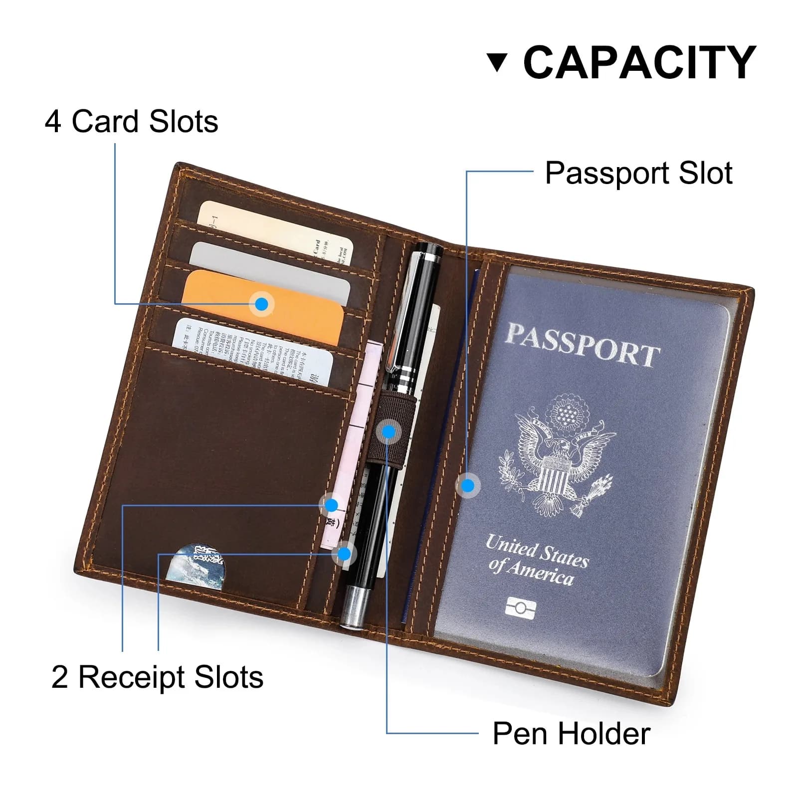 CONTACT'S Passport Wallets Card Holder Passport Holder Passport Cover Genuine Leather Pen Slot Travel Wallet