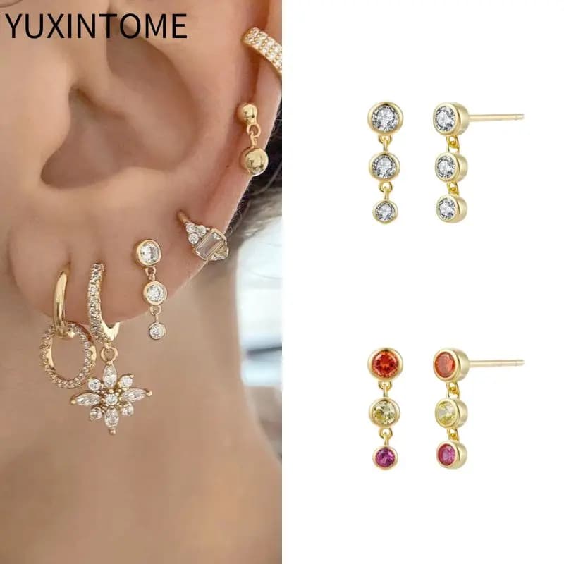 Orecchini pendenti in cristallo rotondo con ago in argento Sterling 925 per le donne orecchini a bottone con Piercing a catena lunga di lusso gioielli di moda