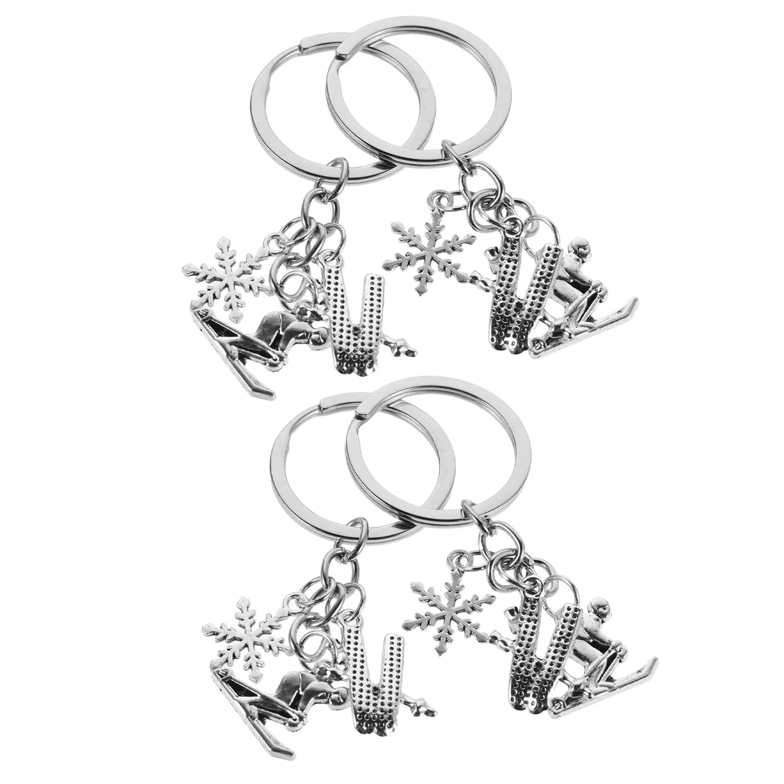Set di 4 Portachiavi a Tema Sci, Ornamenti in Metallo per Sci, Accessori per Borse e Zaini da Sci per Uomo e Donna