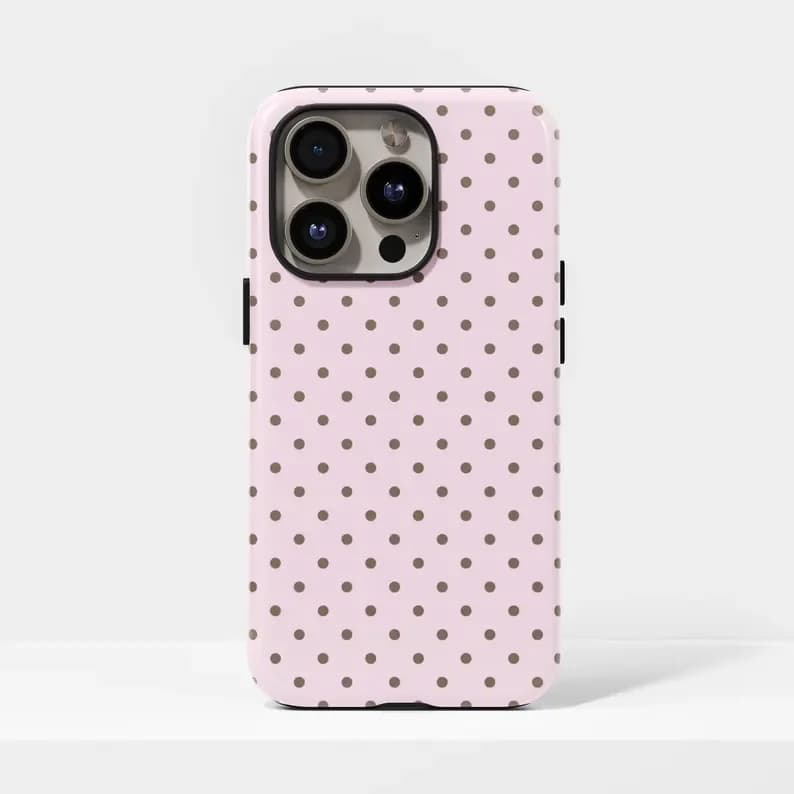 Custodia per telefono rosa a pois carini per IPhone 17 16e 16 15 14 13 12 11 X XS XR XSMAX 7 8 Air Pro Max Plus Cover a doppio strato di lusso