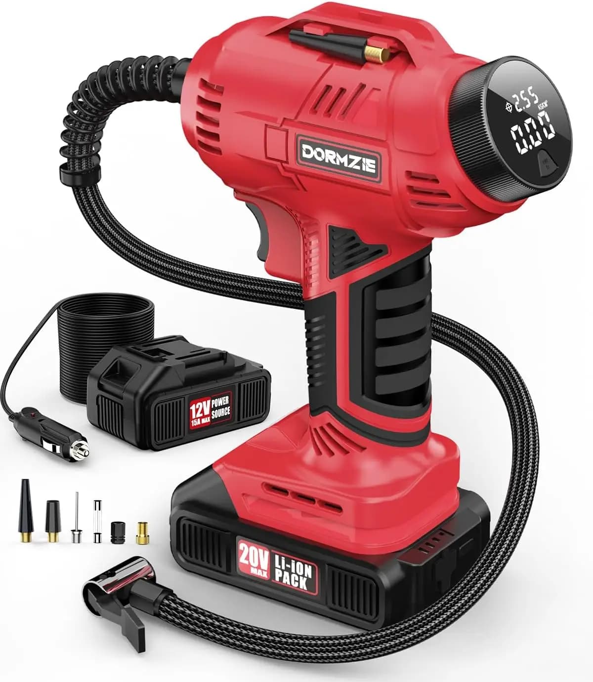 Compressore d'aria portatile 150 PSI per pneumatici per auto, batteria ricaricabile e display digitale, pompa portatile per bici moto