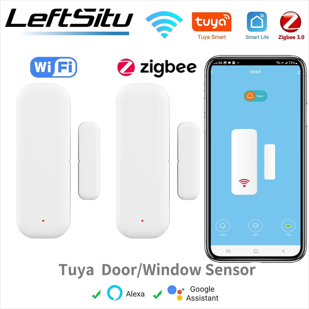 Sensore per Porte e Finestre Tuya Zigbee/WiFi Z2MQTT, Rilevatore Intelligente per Porte, Allarme Apertura/Chiusura, Wireless per Casa, Compatibile con Google Home, Alexa, Yandex