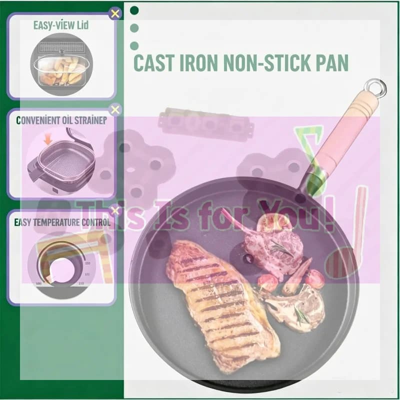 【MA】20/23/26cm Non-Stick Cast Iron Pan For Making Vietnamese Frying Pancakes And Eggs Safe Heat-Insulated Wooden Handle