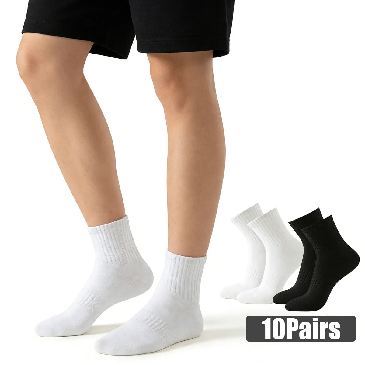 10 paia di calzini eleganti da uomo e da donna, bianchi, neri, tinta unita, semplici, calzini sportivi