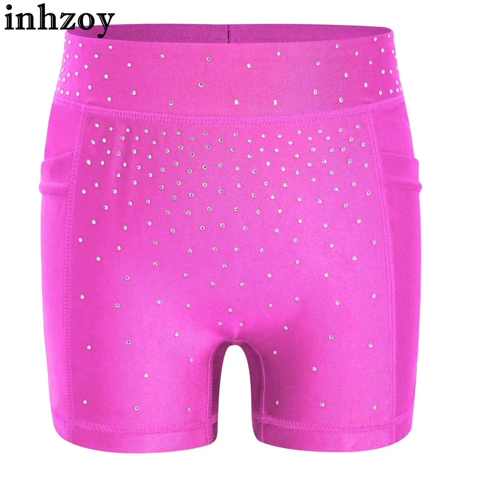 6-16Y Ragazze Elastico in Vita Lucido Strass Balletto Danza Ginnastica Pantaloncini Sportivi Yoga Ciclismo Allenamento Fitness Bottoms Leggings