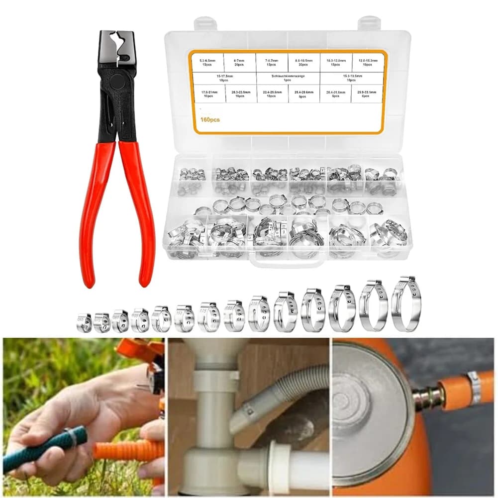 Kit di Morsetti a Orecchio per Riparazione Automobilistica, Morsetti per Tubi per Interni ed Esterni, Set di Pinze per Morsetti, Strumento per Connessioni Sicure dei Tubi