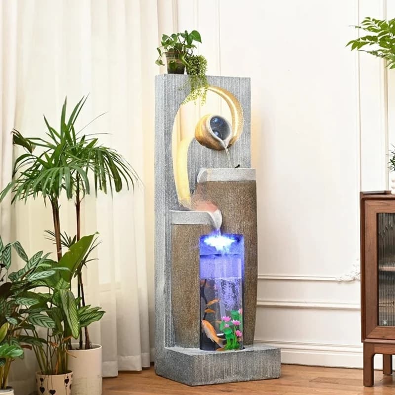b7- Fish Tank Water Flow Ornament Creative Home Humidifier Fountain Landscape Balcony Office Wealth-Attracting Decoration