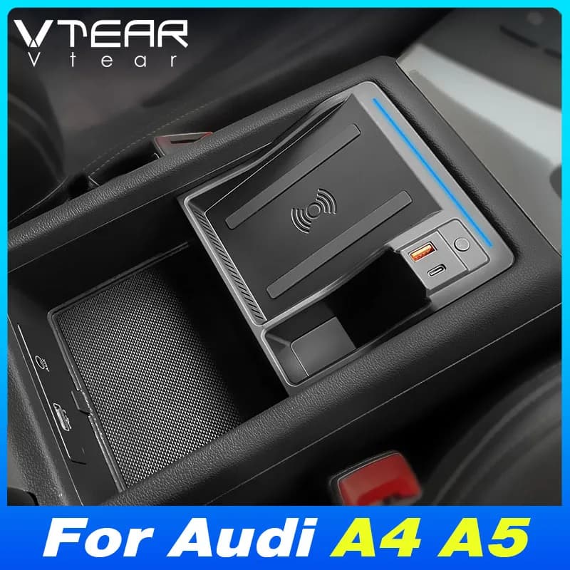 For Audi A4 B9 S4/ A5 S5 Wireless Charger Usb Hub Docking Station With Retractable Fast Charging Cable Interior Parts 2017-2025