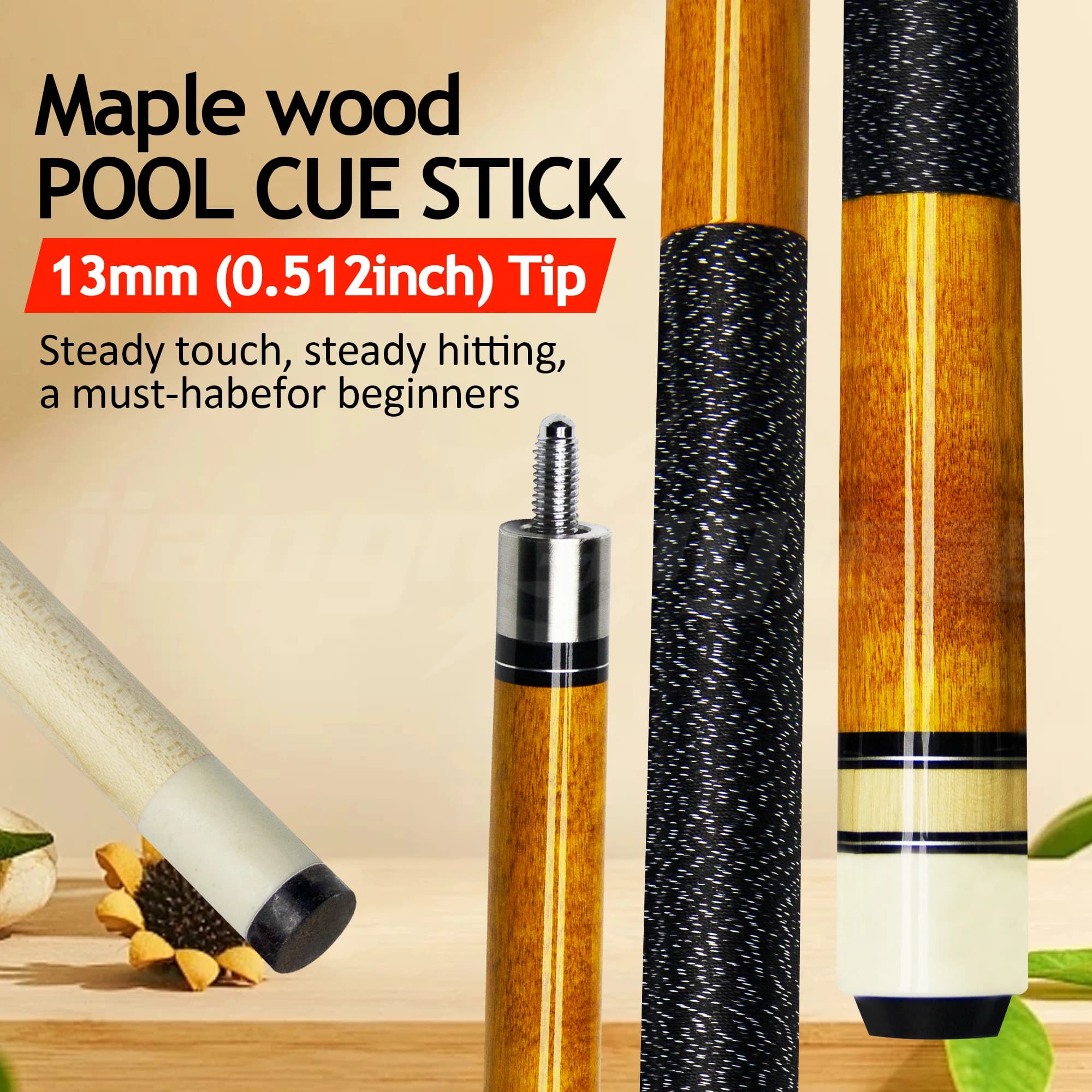 Cue Stick in acero duro con punta in pelle multistrato da 13 mm, giunto Uni-Loc a sgancio rapido, ammortizzante, elasticità bilanciata
