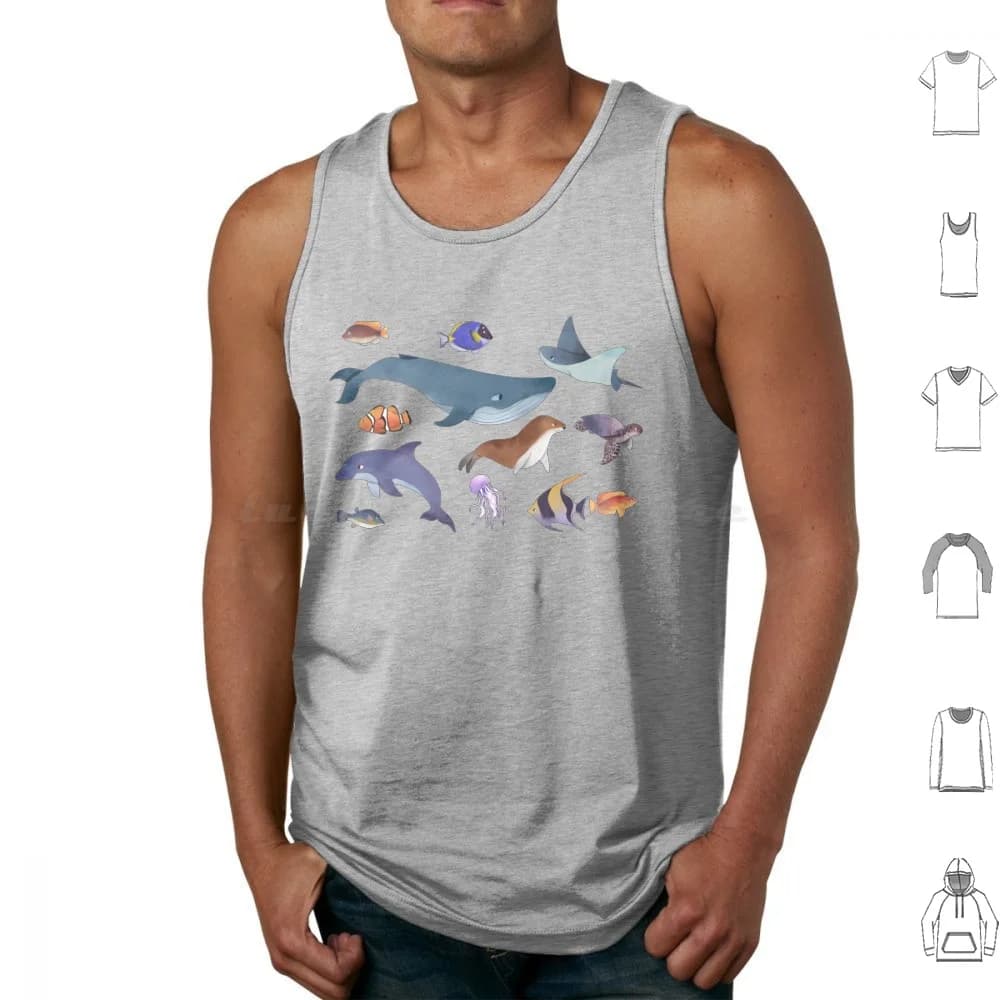 Confezione di adesivi Fishy Ocean Life Canotte Canotte senza maniche Confezione di vita Ocean Fishy Blue Whale Dolphin Stingray Seal Pesce Kawaii