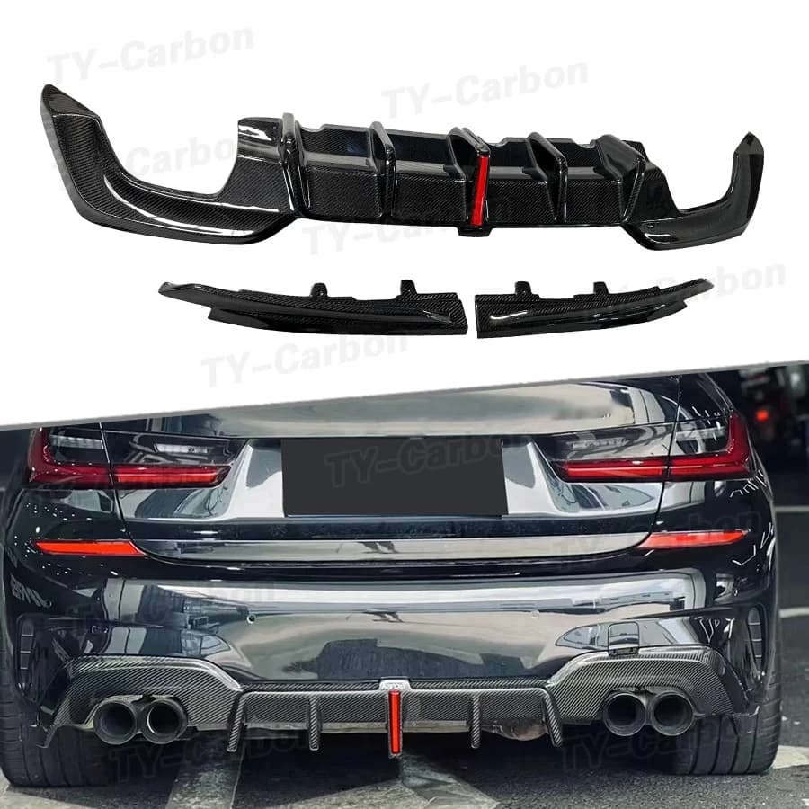 Real Carbon Fiber Rear Bumper Lip Diffuser Splitter with LED Light BodyKits Car Styling 2020 2021 2022 for BMW G20 G28 M Sport