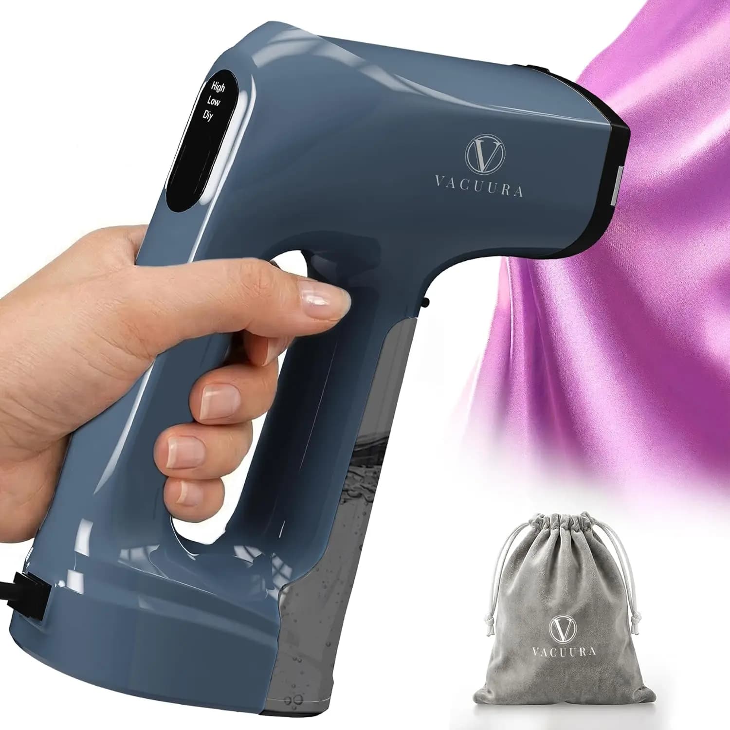 Handheld 2-in-1 Garment Steamer & Iron, 3500Pa Suction Vacuum Steamer for Clothes, 4 Modes with LED Display, Anti-Leak Continuous Steam, Large Ceramic Plate, 160ml Water Tank, for Travel and Home Use (110-120V)