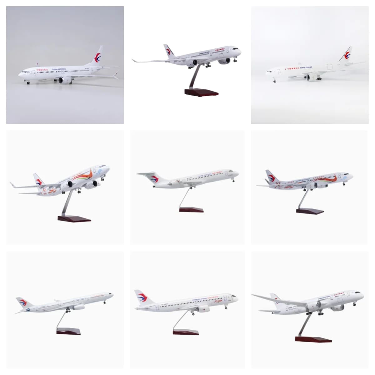 Modellino di Aereo in Resina da 47cm delle Compagnie Aeree China Eastern A320 B737 B787 con Base in Legno Illuminata, Souvenir di Aviazione