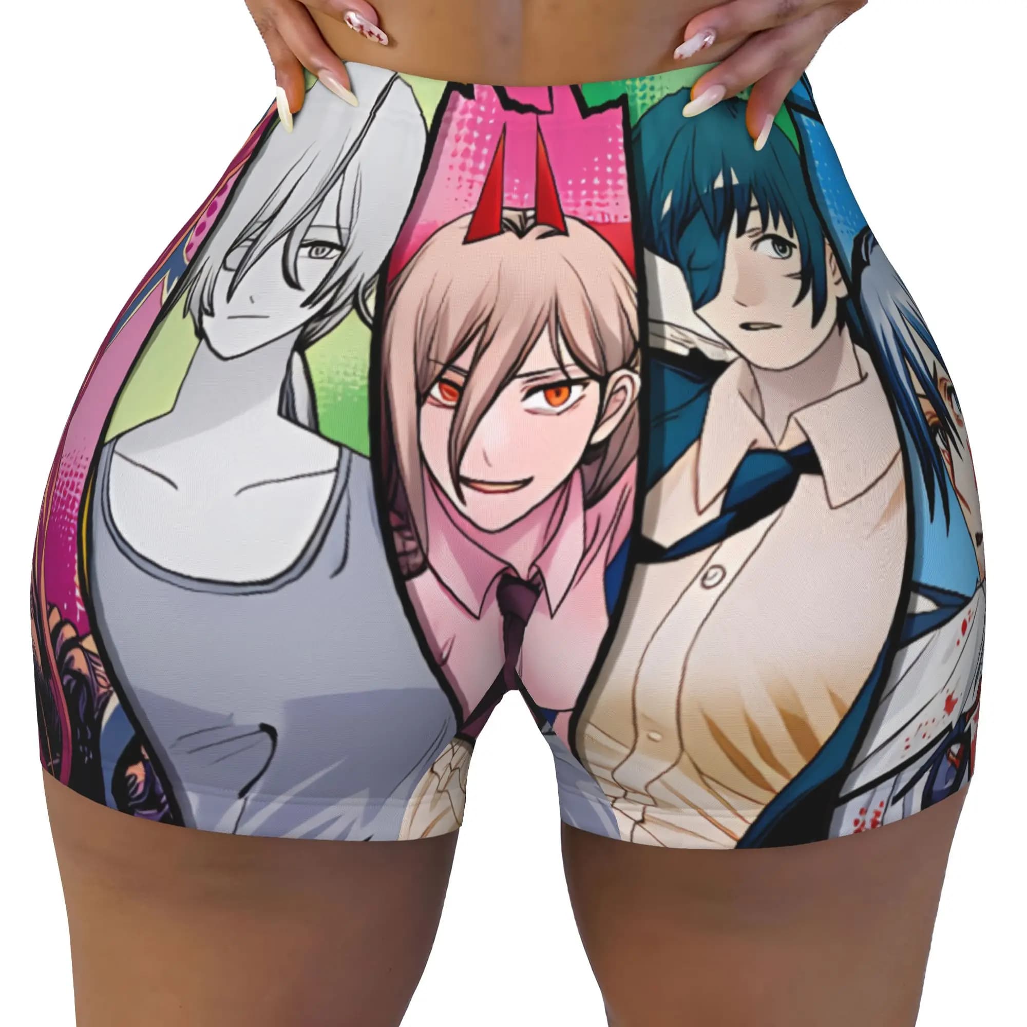 Women's Chainsaw Man Denji Power Workout Yoga Shorts Makima Gym Athletic Running Volleyball Shorts