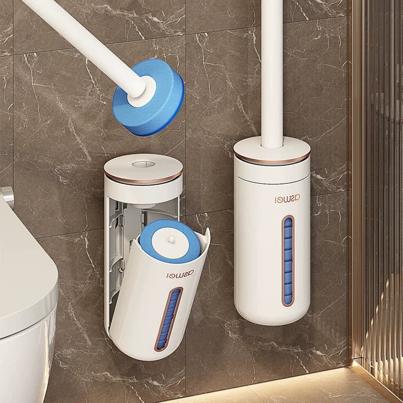 Spazzola per WC usa e getta con testina di ricambio, kit di pulizia, spazzola per WC con manico lungo, accessorio per bagno e WC