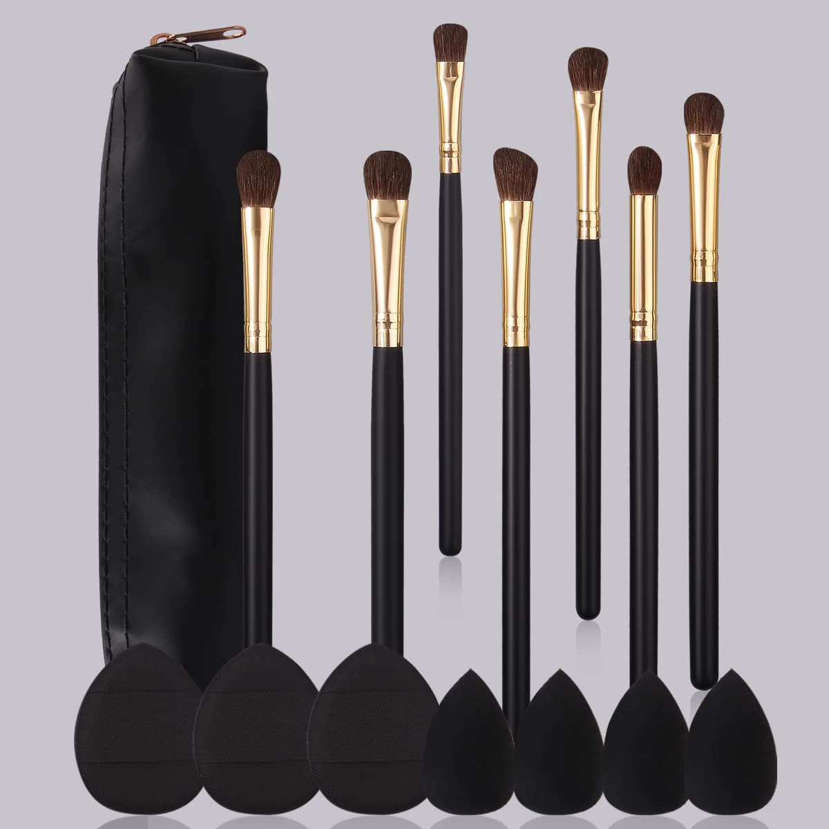 15-piece soft multifunctional eye makeup brush set with wooden handle and mini sponge soft for egg/powder and portable case