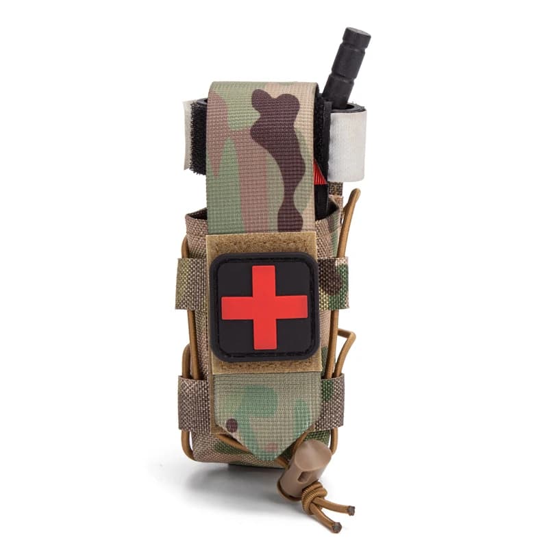 MOLLE Tourniquet Holder IFAK TQ Holder Tactical Medical Pouch Holster First Aid Kit Cross Patch/Bungee Cord