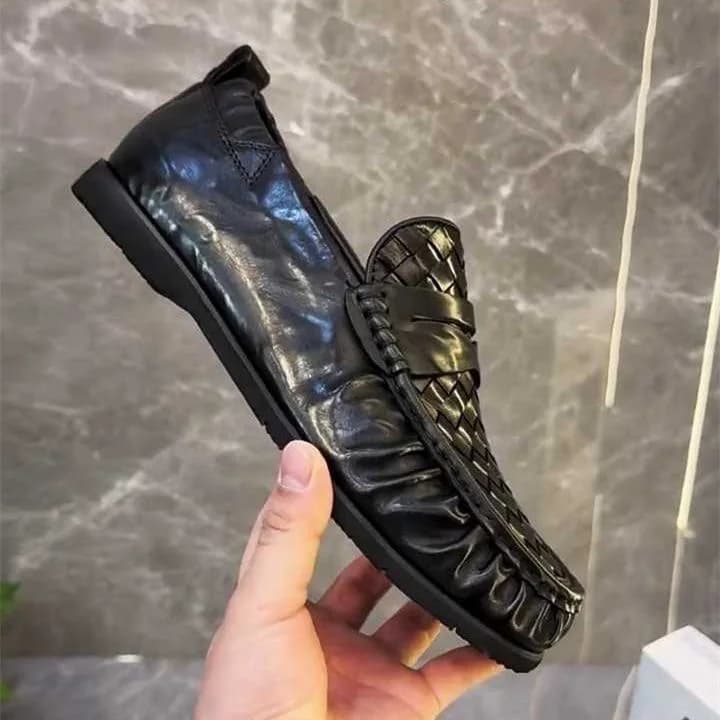 New 2026 Summer Mens Travel Penny Loafers Genuine Leather Comfortable Slip On Braided Patter Men Business Dress Moccasins Shoes