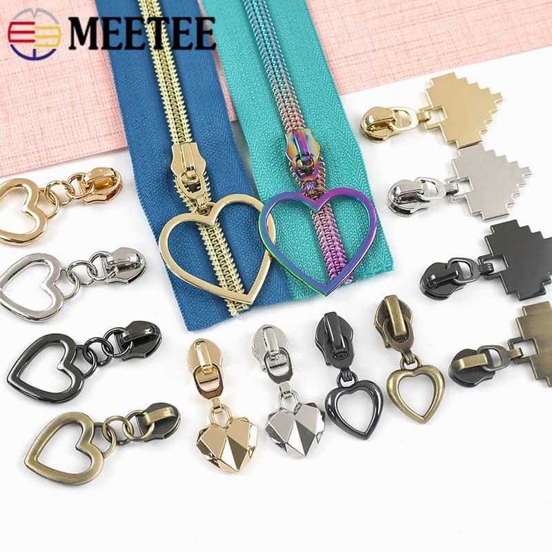 10/20/30Pc 5 # Tirazip a Forma di Cuore in Nylon per Borse, Valigie, Portafogli, Kit di Riparazione Cerniere Fai-da-Te, Accessori per Cucito