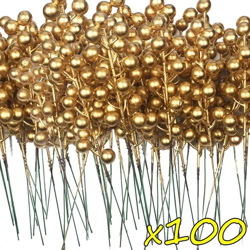 100/5PCS Bacche rosse artificiali Steli Fiore finto Bacche di agrifoglio di Natale Corona fai da te per l'albero di Natale Festa di Capodanno Decorazione della casa
