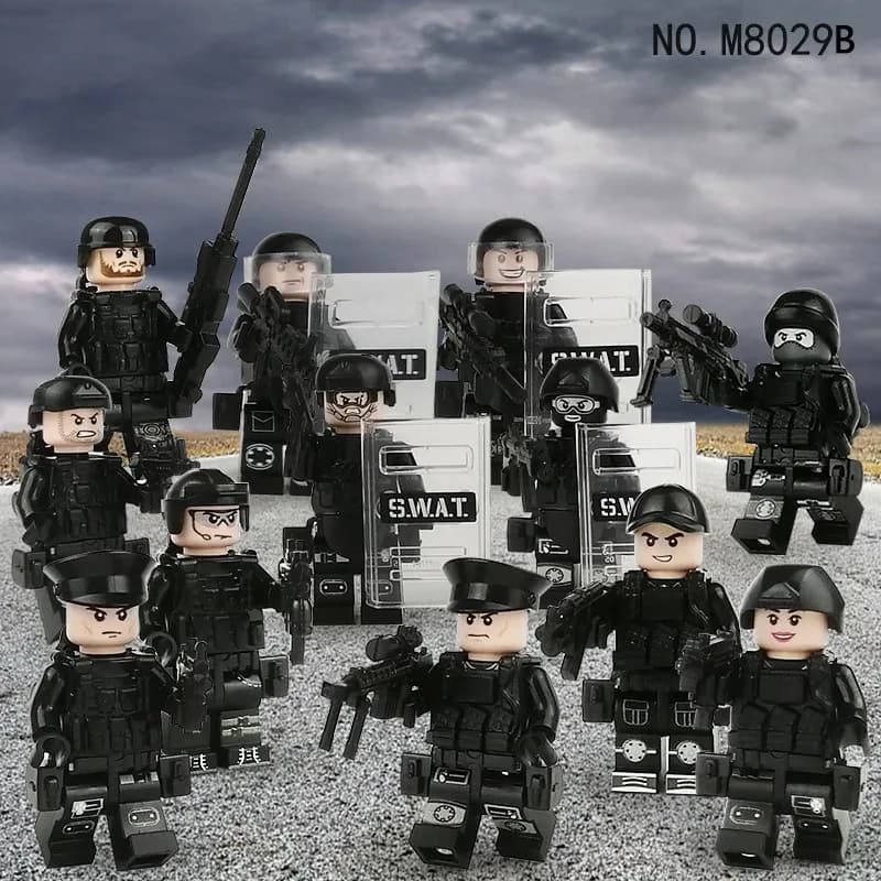 Giocattoli da costruzione a blocchi piccoli M8029A 8029B per polizia, con personaggi e sacchetti, per assemblaggio, all'ingrosso transfrontaliero
