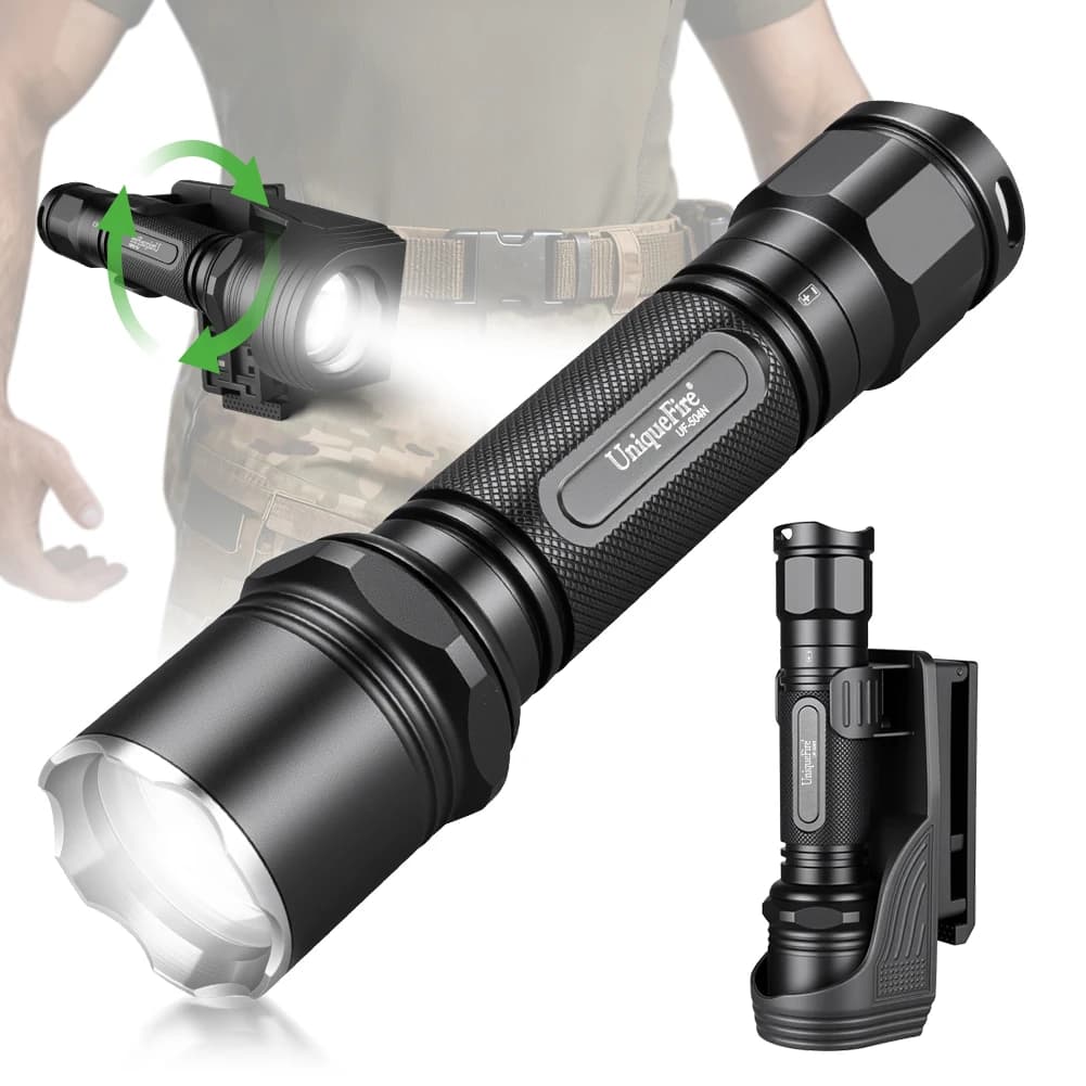 Torcia tattica LED UniqueFire 504N da 2000 lumen, potente torcia per polizia con fondina da cintura, lampada EDC per sicurezza e polizia