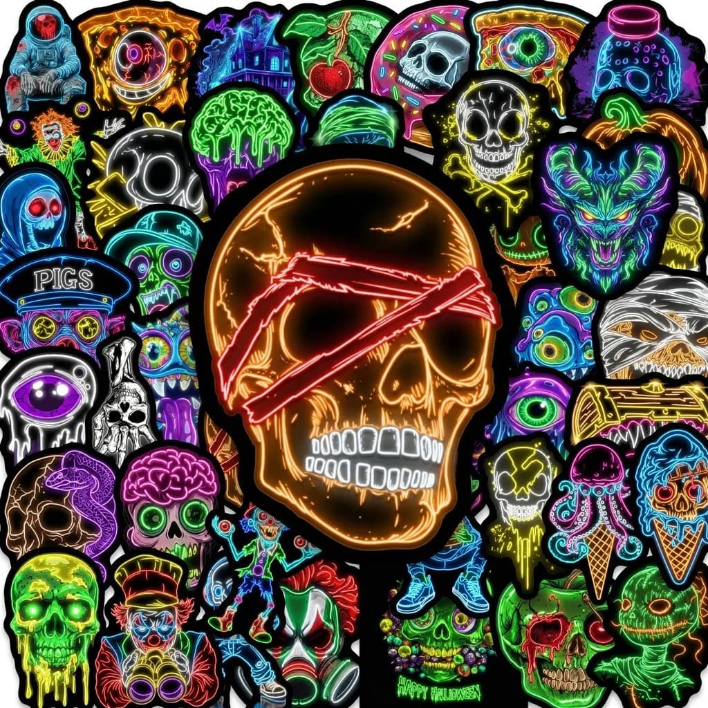 50Pcs New Halloween Neon Skeleton Stickers Waterproof Creative Decor for Laptop Luggage LanLanStickersWorld Store