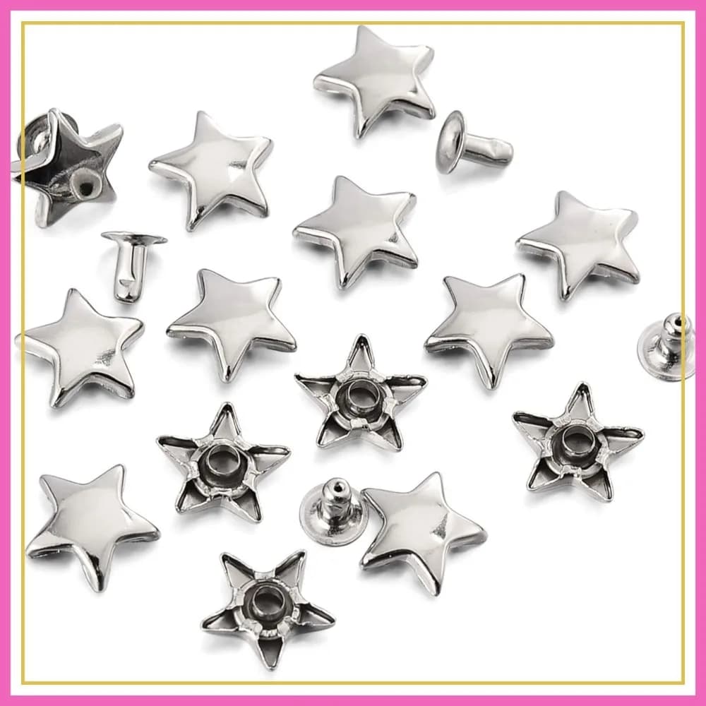 100 Pezzi Rivetti a Stella Argentati da 12mm per Lavorazione Pelle, Abbigliamento Fai-da-Te, Borse, Cinture, Collari per Cani, Scarpe - 15/32 Pollici