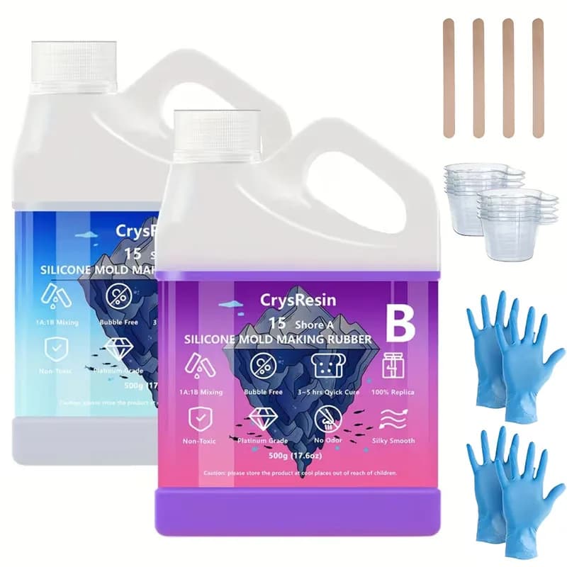 500ml 2 Bottles Liquid Silicone for Mold Making, Soft Non-Stick Durable Fast Cure Rubber Kit for DIY Resin Casting Candle Soap C