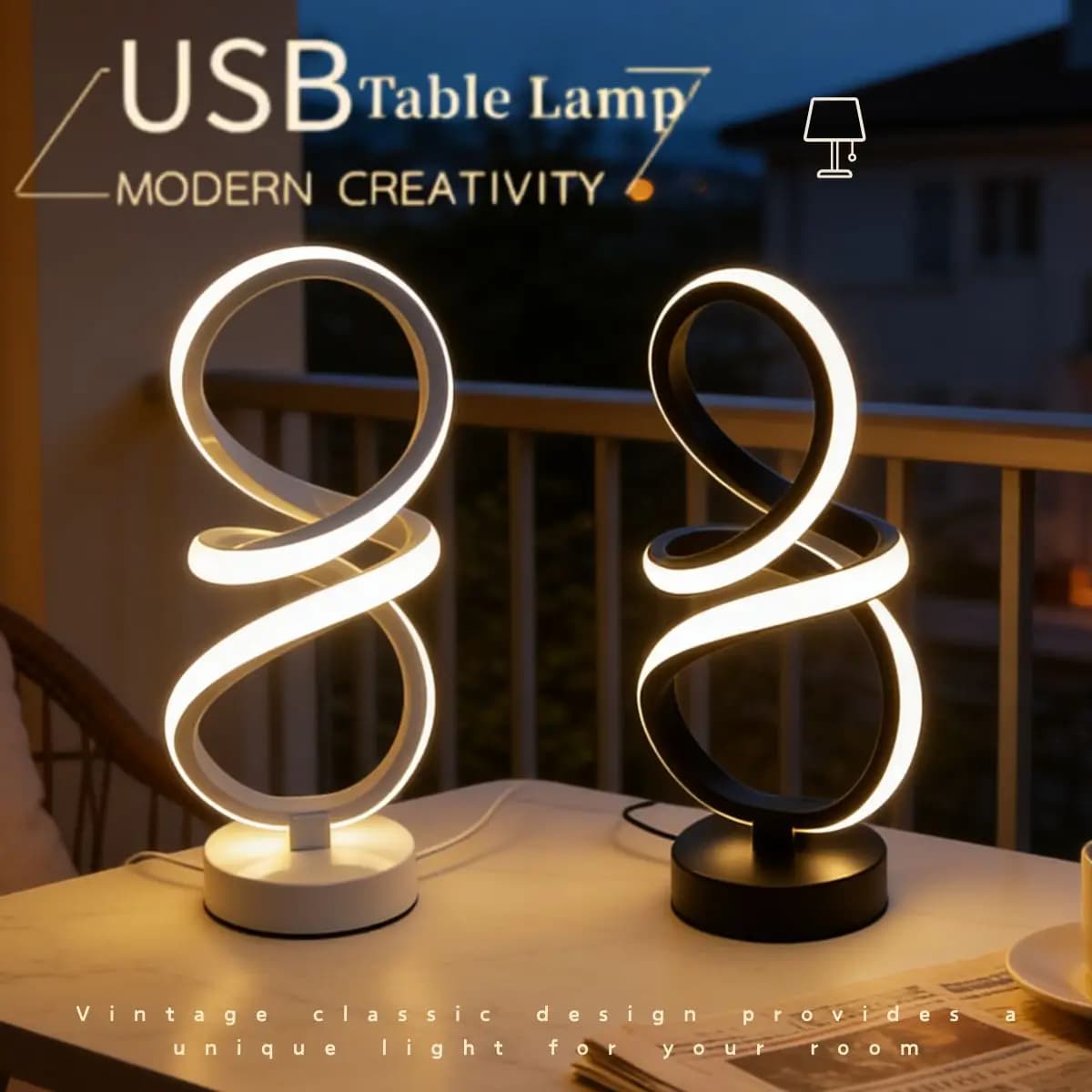 Lampada da scrivania a LED a spirale retrò dimmerabile a 3 colori per soggiorno, ufficio, camera da letto, decorazione testiera letto, alimentazione USB