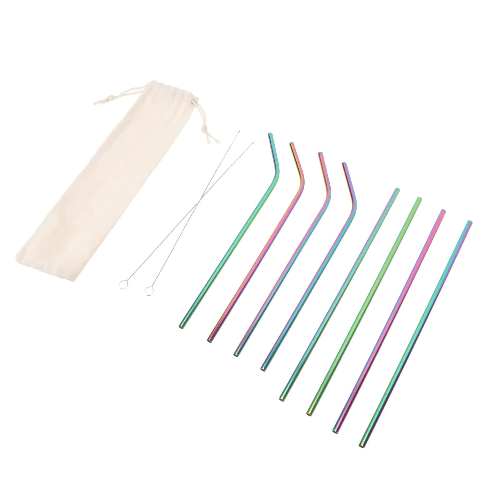 1Set Stainless Steel Straw Set Smooth Inner Wall Easy Clean Reusable Drinking Straws with Cleaning Brushes Party Supplies