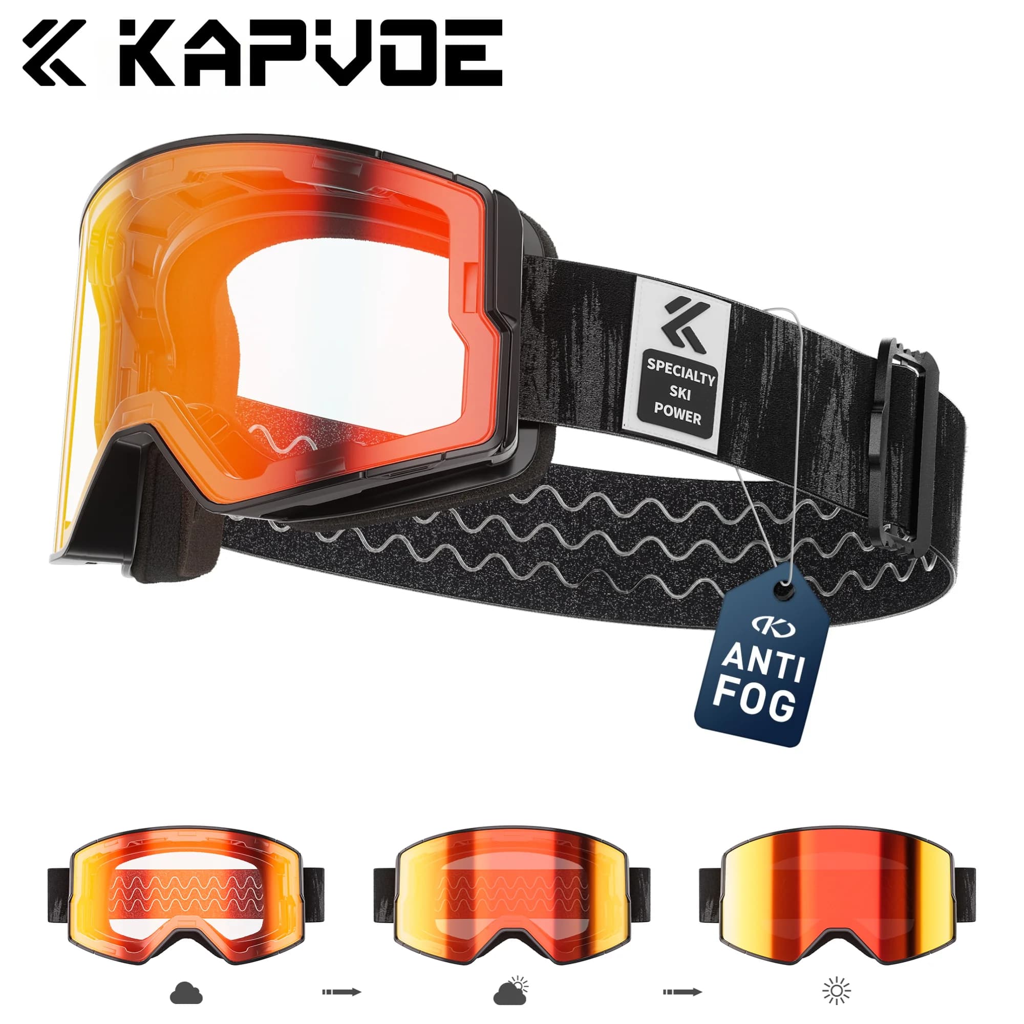 Kapvoe Occhiali da neve Uomo Occhiali da sci fotocromatici Snowboard Maschera antiappannamento per donna Occhiali UV400 Occhiali da ciclismo per motoslitta