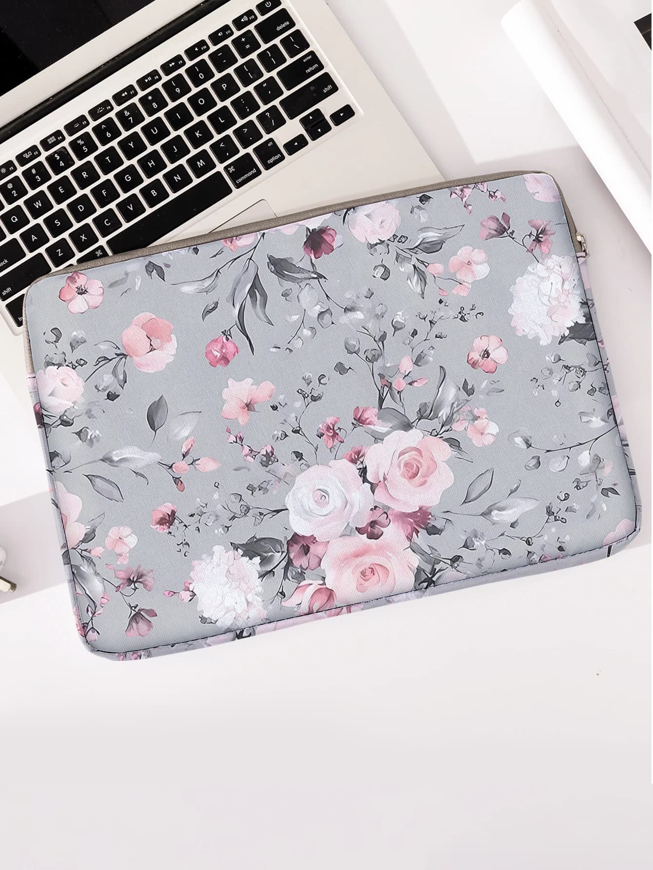 Pink Floral Print Laptop Sleeve Bag For 14 Inch Notebook Computer