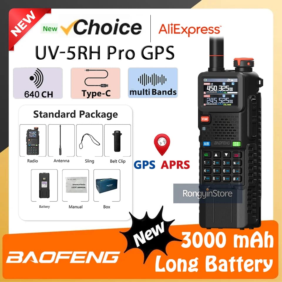 Baofeng 5RH Pro GPS Walkie Talkie Multibanda 3000mAh AM FM NOAA Copia Frequenza Wireless Type-C UV-5RH PRO Pro 5RHPro per la Caccia
