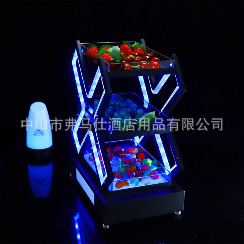 Bar fruit platter KTV X-type rechargeable snack and dried fruit tray commercial double-layer fruit plate stand illuminated fruit