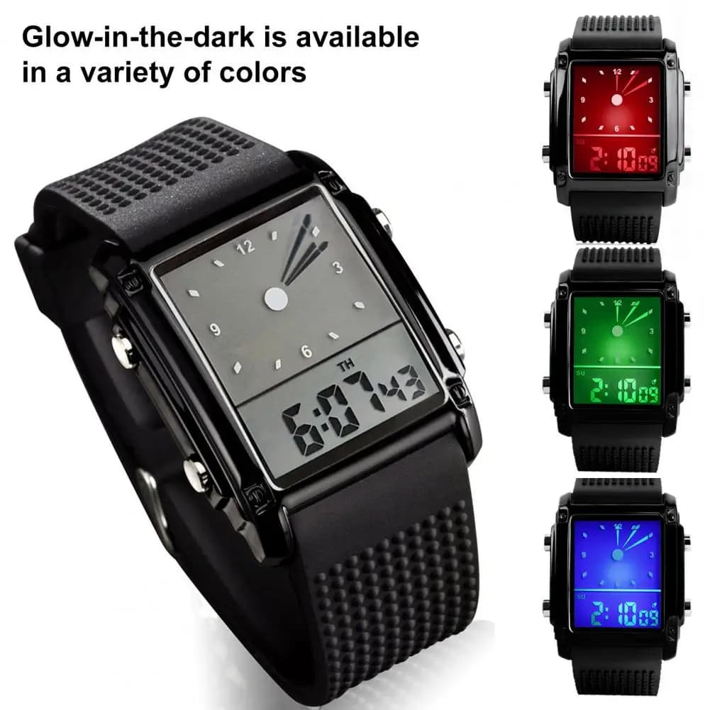 Men's electronic watch LED dial oblong adjustable strap waterproof night light decorative unisex pair sports wrist watch