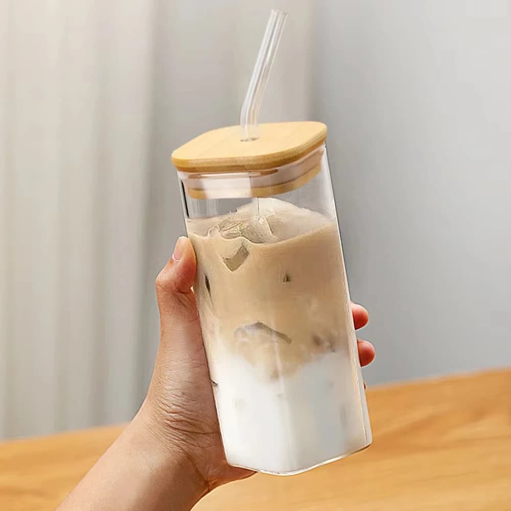 Bottiglia d'acqua in vetro trasparente, tazza con cannuccia, resistente al calore e adatta