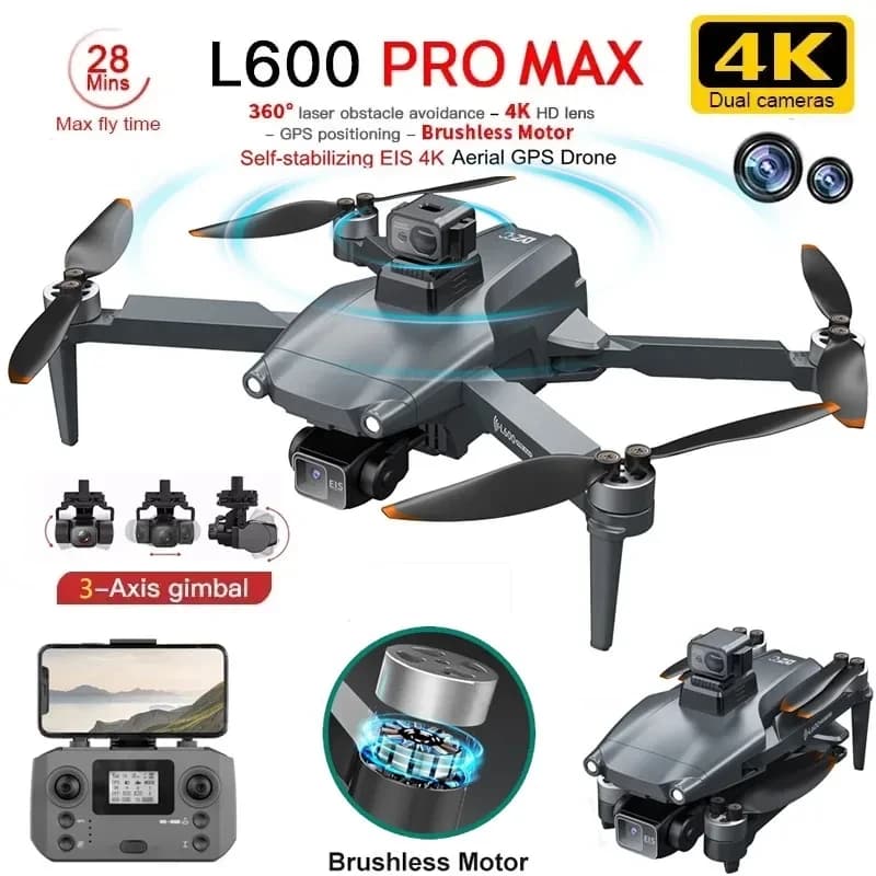 L600 PRO MAX GPS Drone Professionale 4K 3 Assi PTZ HD Doppia Fotocamera Evitamento Ostacoli Motore Brushless 5G WIFI RC Quadcopter Giocattoli