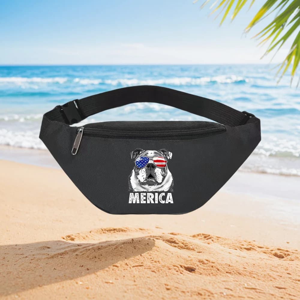 Occhiali da sole patriottici Bulldog Merica Design Zaino in vita Borsa a tracolla Borsa da strada Casual Sportiva Alla moda Semplice Unico Pri