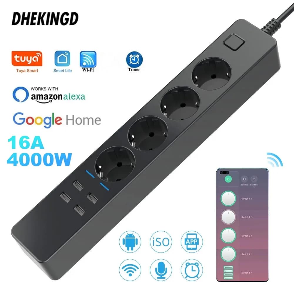 Wifi Smart Power Strip 4EU 4USB Plug 5 v3.1a charging port Bluetooth control with Alexa Google Home Assistant