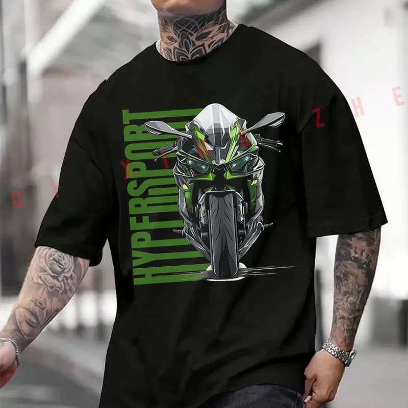 T-shirt Casual in Cotone Verde Super Sportivo 2026 da Uomo, Top Estivo per Moto e Ciclismo
