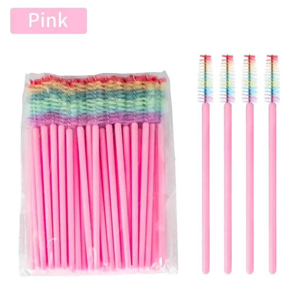 50 Pieces Crystal Eyelash Brushes, Cosmetic Tool for Extension Eyelashes, Makeup Brushes, Microbrush Color Rainbow