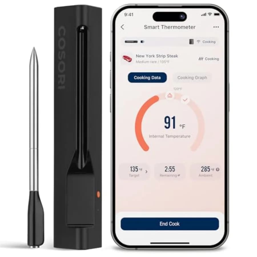 Termometro Digitale Wireless Bluetooth per Carne, per Griglia, Affumicatore, Forno, Friggitrice ad Aria, per Tacchino, Pollo, Bistecche, Regalo