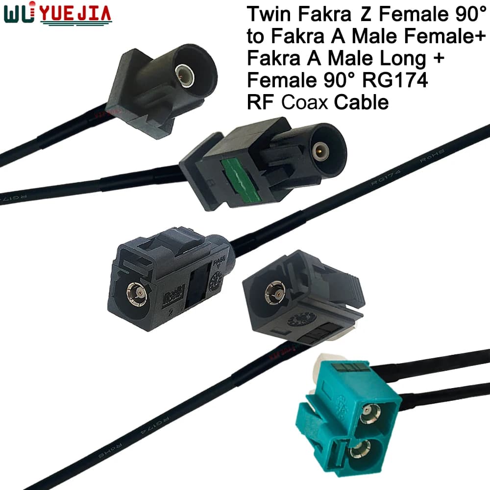 Twin Fakra B Femmina 90 ° a Fakra A Spina Maschio + Fakra A Femmina Jack RG-174 Cavo Coassiale RF Antenna WIFI Estensione Ponticello Treccia